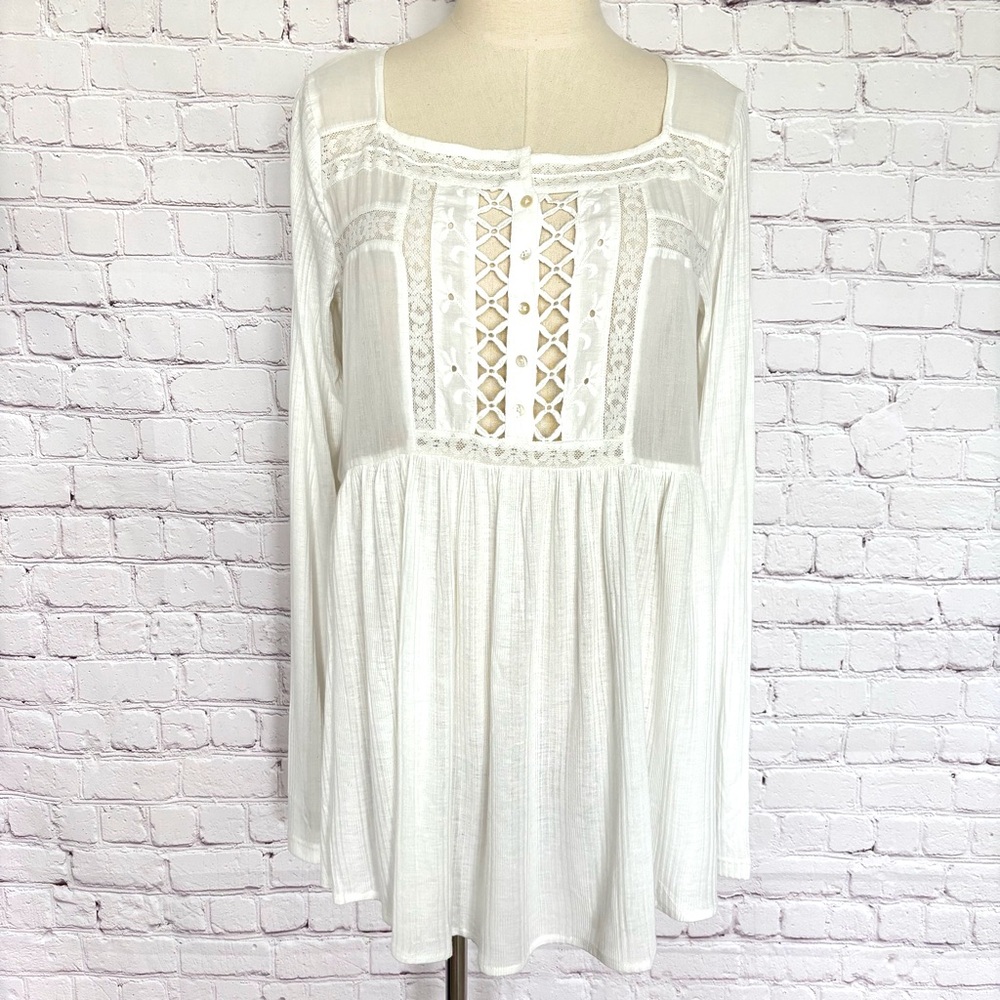 FREE PEOPLE Pretty Please Long Sleeve Embroidered Tunic--M - Picture 1 of 14